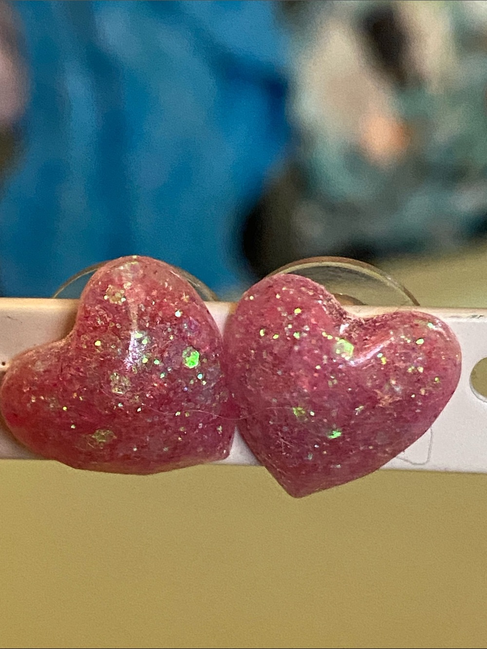 Handmade resin Pink Glitter Heart Stud Earrings - Women Jewelry